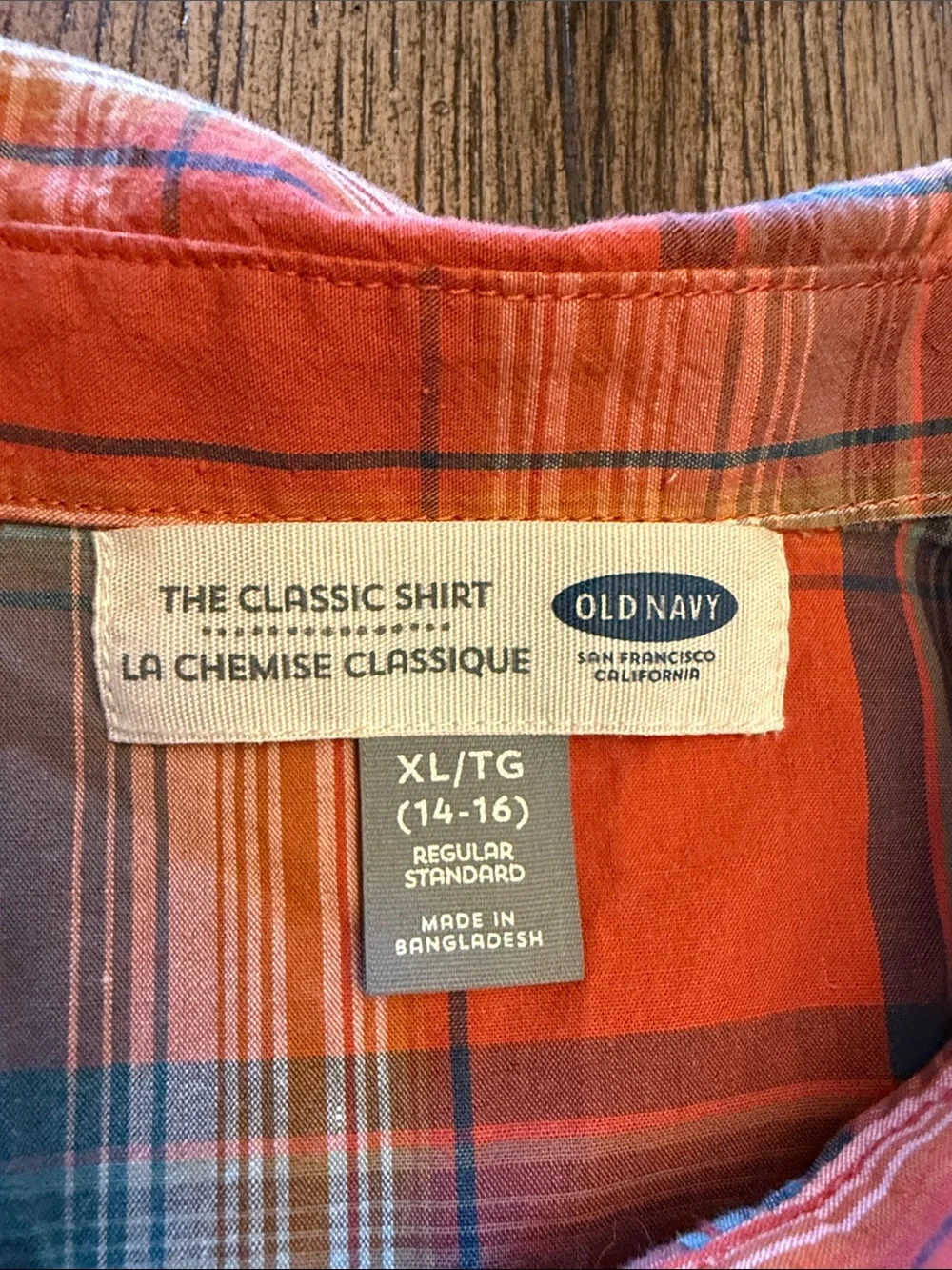 Old Navy Boys Red Plaid Button-Down Shirt with Blue Accents